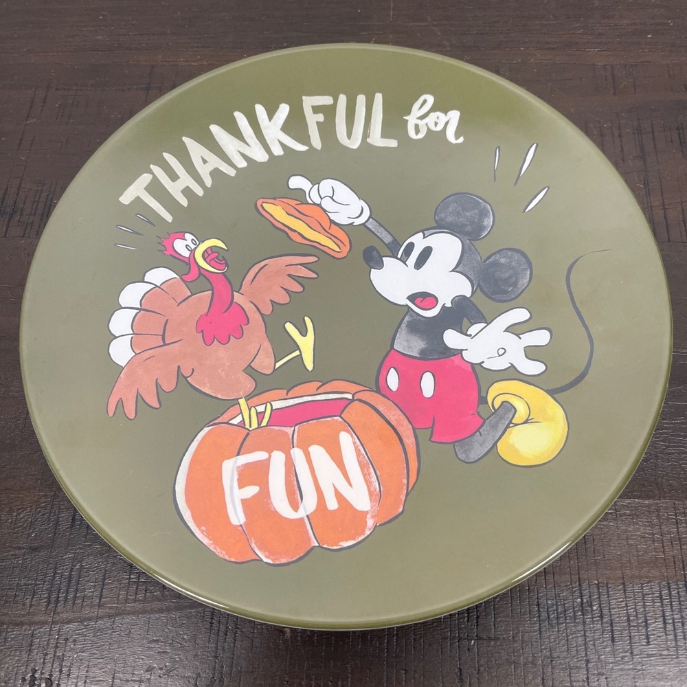 Pottery Barn Kids Disney Mickey Mouse Thanksgiving Plate Melamine Green Turkey